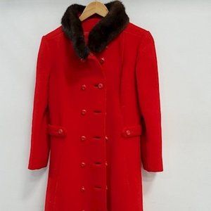 Union Made Vintage Red Wool Coat with Faux Fur
